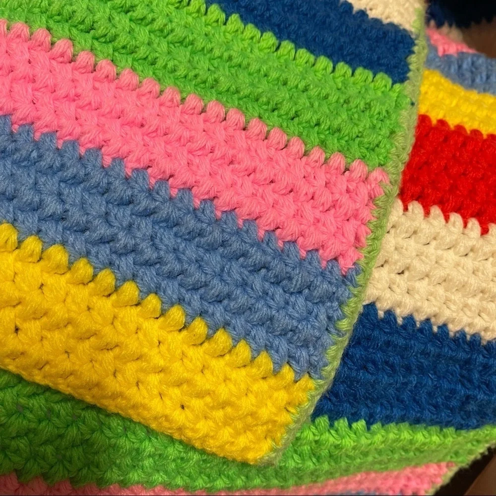 Handmade Crocheted Colorful Rainbow Afghan Blanket Throw 64 x 116 Pride